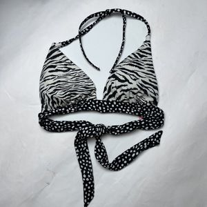 Victoria's Secret Triangle Top Black White Tiger Print Polka Dot Small w/ Pads